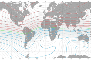 Magnetic Inclination Contour Lines (in degrees)